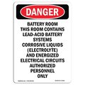 Signmission OSHA Danger, Portrait Battery Room Contains Lead-Acid, 10in X 7in Aluminum, 7" W, 10" L, Portrait OS-DS-A-710-V-1910